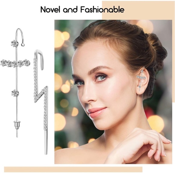 Gold and Silver Cuff Crawler Hook Earrings Set - Picture 12 of 16